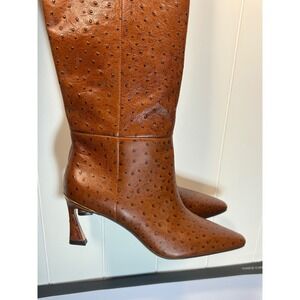 Vince Camuto Sutton Ostrich Speckled Whiskey Brown Knee High Heel Boots Size 10M